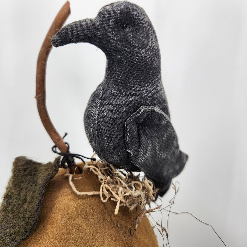 Primitive Fabric Folk Art Pumpkin Raven Fall Decor Thanksgiving Halloween - Picture 7 of 11